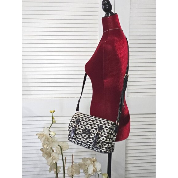 Kate Spade Women's Black White Fabric Essex Scout Purse Messenger Small 1875 - Picture 2 of 12